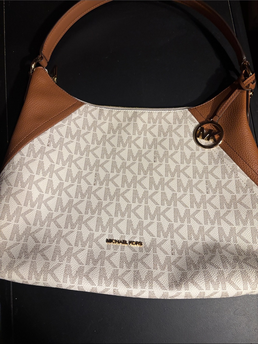 Michael Kors Vanilla Signature Canvas Hobo with Tan Leather Trim